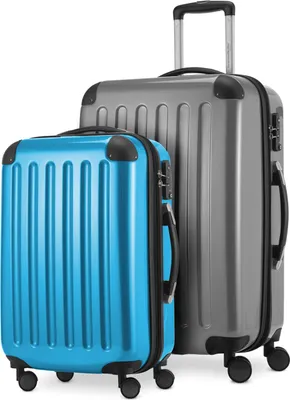 Produktbild von Alex - 2er Set Handgepäck + Mittelgroßer Koffer, Kofferset Resekofffer Trolleys Hartschale Polycarbonat glänzend,Silber-Cyanblau