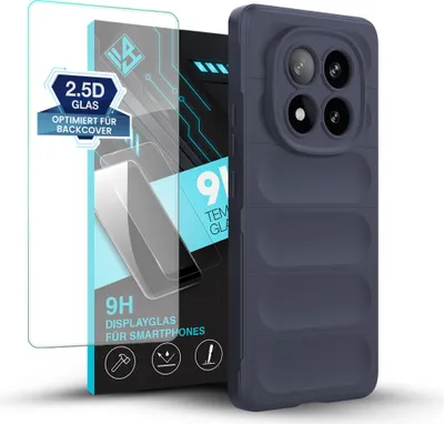 Produktbild von Handy Hülle für Xiaomi Redmi Note 14 Pro+ 5G mit 9H Displayglas Displayschutz Plus Grip Case Cover Schutzhülle Softgrip Farbe: Dunkelblau