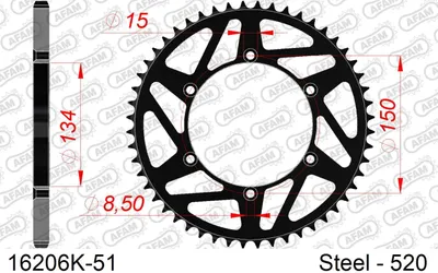 Produktbild von AFAM Kettenrad 16206K-51 radseitig hinten 1 04kg