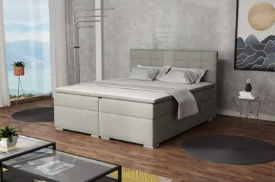 Produktbild von Boxspringbett Schlafzimmerbett FARUK 160x200cm Stoff Aragon Hellgrau