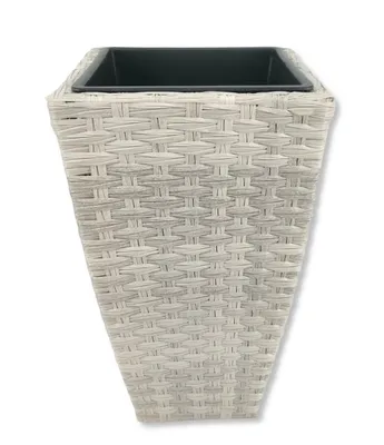 Produktbild von Poly-Rattan Blumentopf weiß 36 x 60cm eckig hoch mit Einsatz schwarz Blumenkübel Übertopf Pflanz-Töpfe