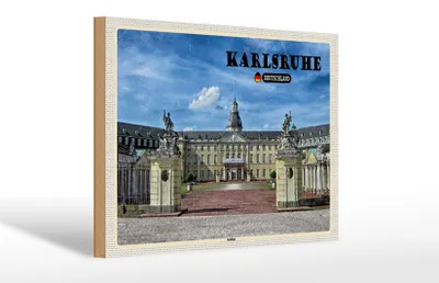 Produktbild von Holzschild Städte Karlsruhe Schloss Brunnen 30x20cm