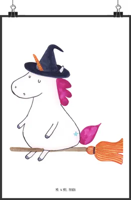 Produktbild von Mr. & Mrs. Panda Bild Einhorn Hexe DIN A2 - Weiß - Geschenk, drucke, Einhörner, Kunstdruck, Frau, Wandbild, wanddeko, Leben, Engel, Plakat, Unicorn, Teufel