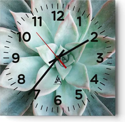 Produktbild von Wanduhr - Quadrat - Glasuhr - Blau Blätter Agave - 30x30cm - Schleichendes Uhrwerk - Lautlos - zum Aufhängen bereit - Dekoration Modern - Wanddekoration aus Glas - C4AC30x30-4628
