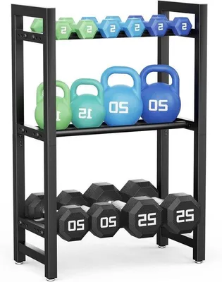 Zdjęcie produktu dla Stojak na obciążenia do treningu siłowego, 3 poziomy, pojemność 100 kg, idealny do przechowywania akcesoriów fitness i sprzętu do ćwiczeń w domu