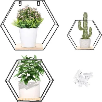 Produktbild von Azomor® Set von 3 Sechseckigen Wandregalen für Moderne Industrielle Dekoration