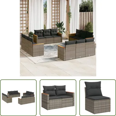 Produktbild von The Living Store 12-tlg. Garten-Sofagarnitur mit Kissen Grau Poly Rattan