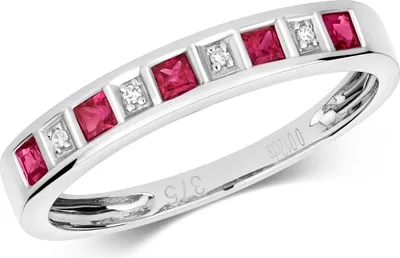 Produktbild von Funkelndes Feuer Eleganter 9 Karat (375) Weißgold Halb Eternity Diamant Damenring Brillant-Schliff H - PK mit Rubin, 55 (17.5); TRS290729KWRSO