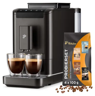 Produktbild von Tchibo Kaffeevollautomat Esperto2 Caffè mit 2-Tassen-Funktion für Caffè Crema und Espresso, Granite Black - INKLUSIVE Kaffeeprobierset GRATIS