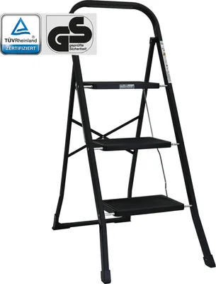 Produktbild von Trittleiter 3-stufig klappbar 150 kg Anti-Rutsch Trittflächen Klapptritt Leiter in schwarz
