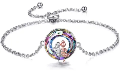 Productafbeelding van Armband van 925 sterling zilver, paarse kristal, zusterschap, hart, oneindigheidsymbool, vriendschapsgeschenk, voor dames en meisjes