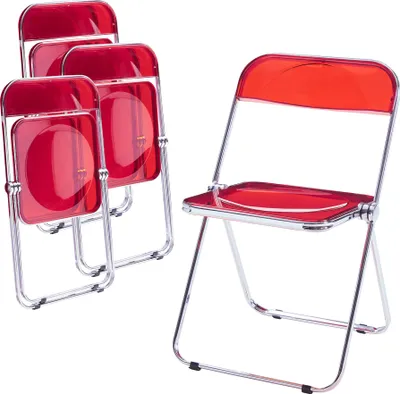 Image de Chaise pliante 'Pornainen' set de 4 pièces structure acier rouge, transparent