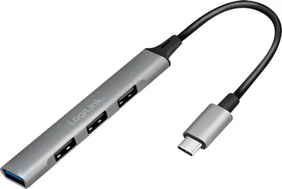 Produktbild von LogiLink USB 3.2 Gen 1 Slim Hub 4-Port Aluminiumgehäuse grau