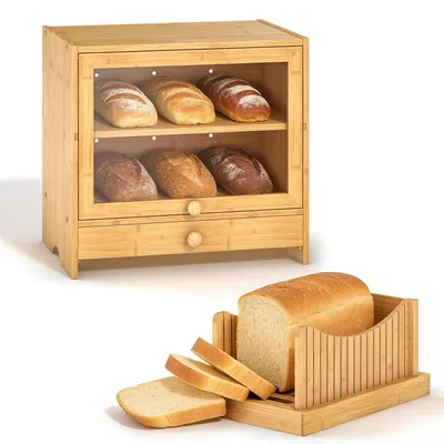Brotbox aus Bambus, 2-lagig, mit Schneidebrett, 38,5x25x36 cm