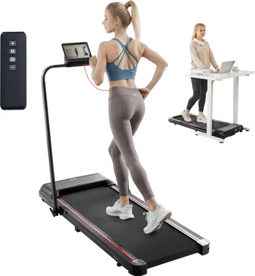 Obrázok produktu pre VEVOR bežecký pás pod stôl, bežecký pás na prácu, skladací bežecký pás s nosnosťou 120 kg, prenosná podložka 2 v 1 s výkonom 2,5 HP, diaľkové ovládanie na riadidlách, LED displej 1-12 km/h