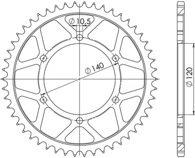 Productafbeelding van Staal kettingtandwiel Supersprox 525 - 38 tanden (zwart) RFE-498:38-BLK | Binnenmaat 120,0 mm, Buitenmaat 140,0 mm, 6 gaten