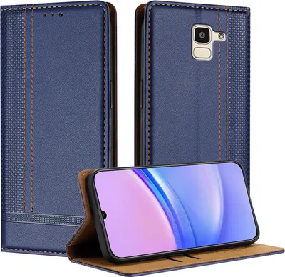 Produktbild von Handyhülle für Samsung Galaxy J6 2018 Leder Flip Klappbare Schutzhülle mit Standfunktion Blau