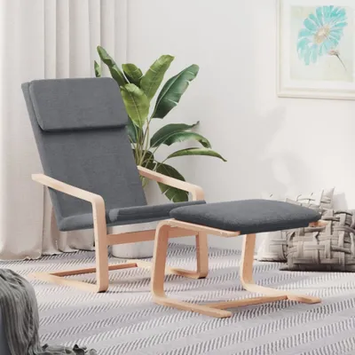 Zdjęcie produktu dla The Living Store Relax fotel z podnóżkiem ciemnoszary materiał