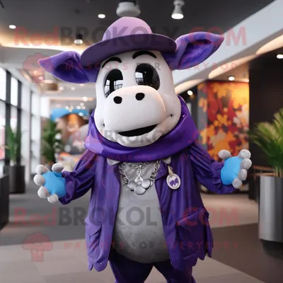Produktbild von Lila REDBROKOLY Kuh Maskottchen kostüm mit Jacke und Baskenmütze