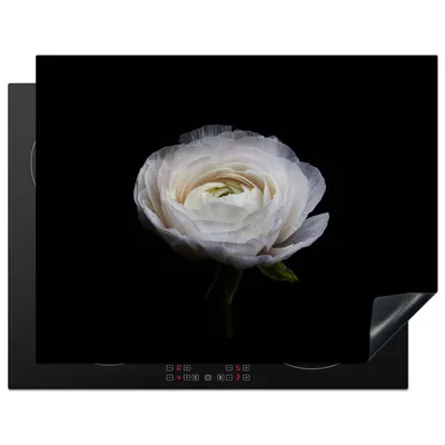 Produktbild von KitchenYeah© Herdabdeckplatte Blume - Schwarz - Weiß , 77x59cm, Küche Deko, Glaskeramikkochfeld Herdabdeckung, Abdeckplatte fùr Kochfeld