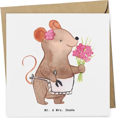 Produktbild von Mr. & Mrs. Panda Deluxe Karte Floristin Herz - Weiß - Geschenk, Grußkarte, faltkarte, Blumenstrauß, Ausbildung, anlasskarte, Blumenlanden, Klappkarte, Glückwunschkarte