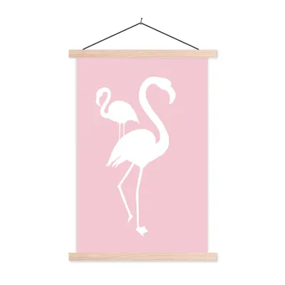 Produktbild von MuchoWow® Textilposter Rosa - Weiß - Flamingo 40x60 cm mit holzfarbenen Rahmen - Poster