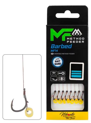 Produktbild von 8x 10cm MIKADO METHOD FEEDER MF14 Haken Rig`s mit Bait Band geflochtener Schnur #6 / 0,16mm