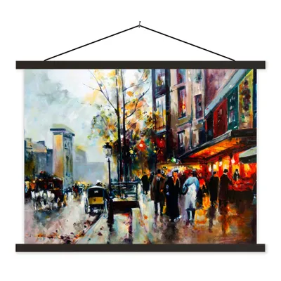 Produktbild von MuchoWow® Textilposter Gemälde - Stadt - Öl 150x113 cm mit schwarzem Rahmen - Wohnzimmer