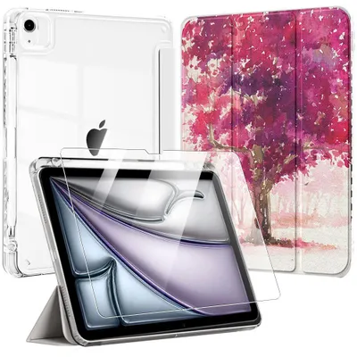 Image de Coque + Verre Trempé pour iPad Air 11 Pouces 2026/2025/2024 M4/M3/M2, Protection avec Porte-Stylet - Motif Arbre