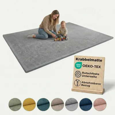 Produktbild von Pillows24 – Krabbelmatte Baby 150x200 cm | 3 cm Dick Spielmatte Kinder, Kinderteppich | Rutschfest & Pflegeleicht, Weiche Krabbeldecke | Spielteppich