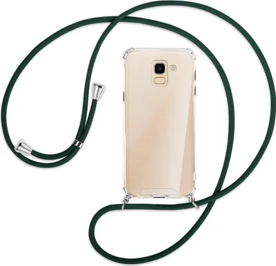 Produktbild von Handykette Backcover-Schutzhülle mit Band (Metall silberfarben) für Samsung Galaxy J6 2018 - dunkelgrün