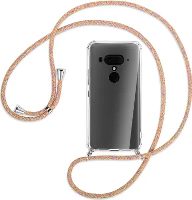 Produktbild von Handykette Backcover-Schutzhülle mit Band (Metall silberfarben) für HTC U12 Plus - Rainbow