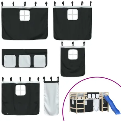 Image de vidaXL Rideaux pour lit mezzanine Blanc et noir Polyester