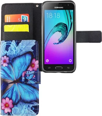 Produktbild von Handyhülle Tasche für Handy Samsung Galaxy J3 Emerge Blauer Schmetterling