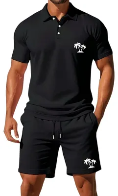 Produktbild von Solidchoice – Herren-Poloshirt und Shorts-Set mit Grafikprint – Lässiges, sportliches Outfit für den Sommer