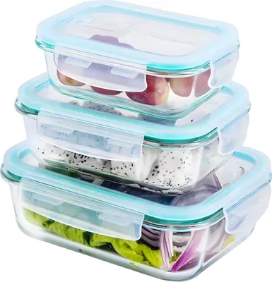 Produktbild von Glas Frischhaltedosen Set 4 tlg BPA Frei Deckel Gefrierdosen Lunchbox Brotdose Mikrowelle 4 Behältel Retoo