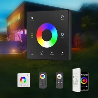 Produktbild von HEXIM 12-48V LED Controller & Fernbendienung - Smart Home & Phone Sprachsteuerung Alexa Google Assistant (modellabhängig) - (TW5 Schwarz - 1 Zonen Wandschalter)
