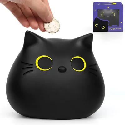 Produktbild von Sparschwein mit schwarzer Katze, niedliches Katzen-Sparschwein für Kinder, PVC-Sparschwein für Jungen und Mädchen, Geschenk für Geburtstage und Weihnachten