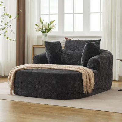 Produktbild von Chaiselongue Cord übergroß Wurfkissen Armlehnen Schlafsofa 146.5x131x81 cm schwarz