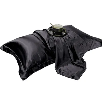Produktbild von 2 Stück Satin Kissenbezug, Kopfkissenbezug mit Umschlag 48x74cm, für Haare und Haut Pflege, Schwarz