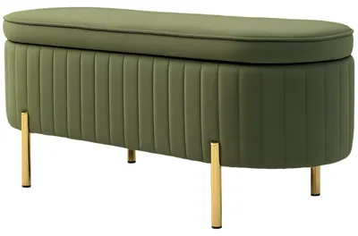 Obrázek produktu pro Úložná lavice s víkem a úložným prostorem – zelená | Barva: zelená, zlatá | Rozměry: 108 x 44 x 43,5 cm