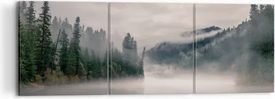 Produktbild von Bild auf Leinwand - Leinwandbild - 3 Teile - Reflexion Nebel Landschaft - 120x40cm - Wand Bild - Wanddeko - Wandbilder - Leinwanddruck - Bilder - Wanddekoration - Leinwand bilder - CA120x40-4482