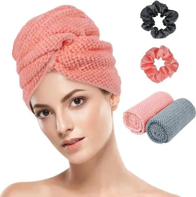 Produktbild von Mikrofaser-Haarhandtücher Set – Super saugfähig und schnell trocknend, mit elastischem Band – Weiß