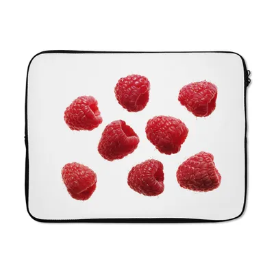 Produktbild von MuchoWow® Laptop Hülle 17 Zoll Laptoptasche Obst - Himbeere - Weiß - Zipper - Schutzabdeckung