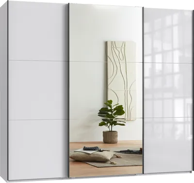 Produktbild von Schwebetürenschrank Kleiderschrank 250 cm Vollausstattung Spiegel Glasfront Weiß / 22033