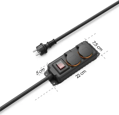 Produktbild von Hama Steckdosenleiste 2-fach, Außen, IP44, 2m, Schalter, 45° Steckdosen,