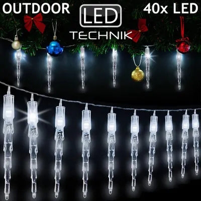 Immagine prodotto di Monzana Catena Luminosa Led Stalattiti di Ghiaccio Bianco Freddo Interno Esterno 10 Stalattiti 10,4m