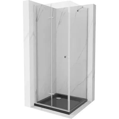Obrázek produktu pro Mexen Lima skládací sprchový kout 80 x 80 cm, Průhledné, Chromovaná + sprchová vanička Flat, Černá - 856-080-080-01-00-4070