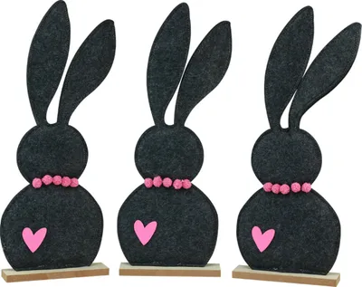 Produktbild von Tischdeko Osterhasen Filz Schwarz Herz 45cm Ostern Aufsteller 3St