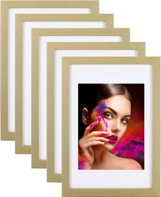 Produktbild von 2er 3er 5er Set Holz Bilderrahmen Lifestyle Plexi Foto Rahmen Collage Wanddeko Poster HR-25 - Farbe: 5er Pack Gold | Format: 20x30